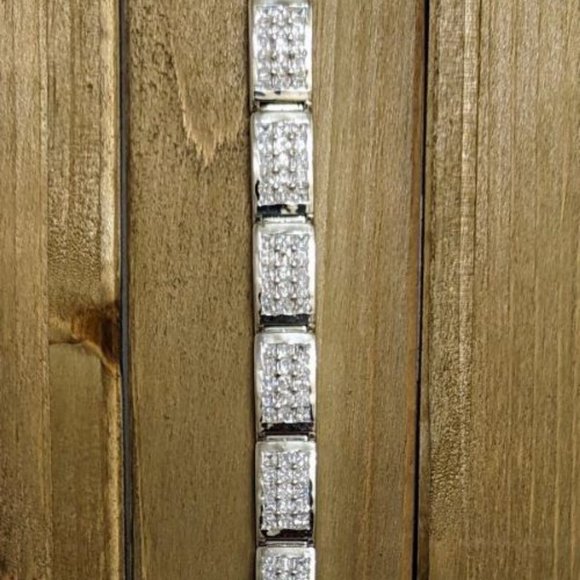 SOLID 925 STERLING SILVER BRACELET WITH CUBIC ZIRCONIA STONES - Picture 4 of 4